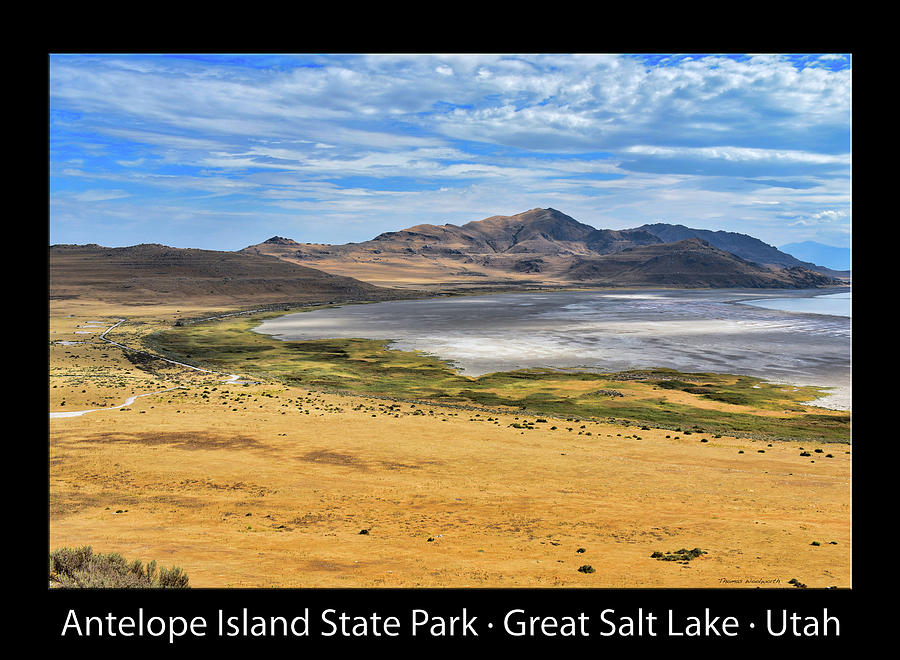 Antelope Island State Park Great Salt Lake 01 Text Black Photograph by Thomas Woolworth