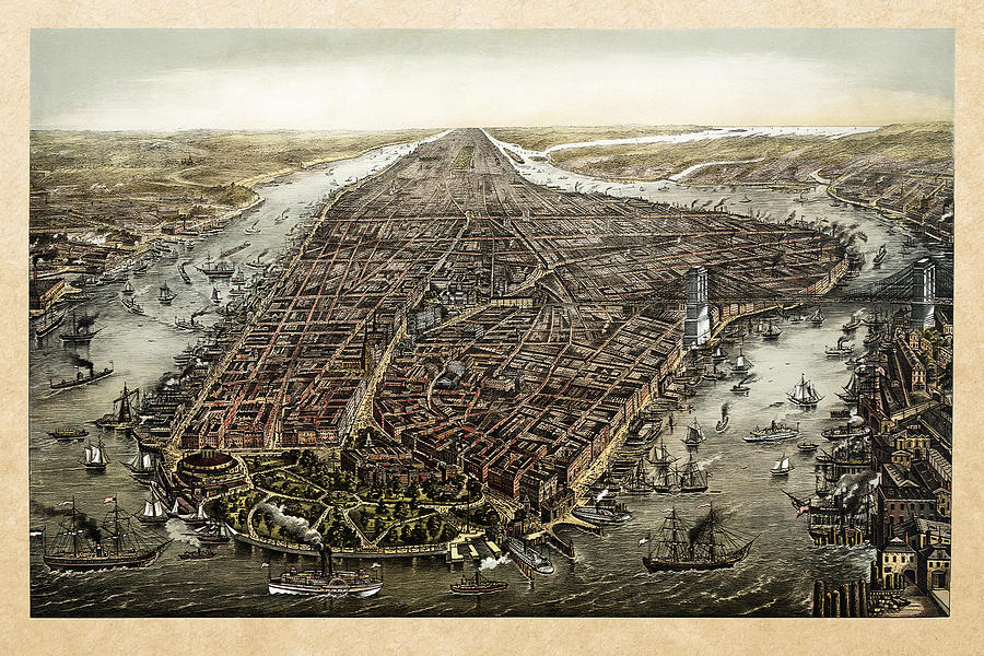 Antique 1873 Map of Manhattan Digital Art by Serge Averbukh