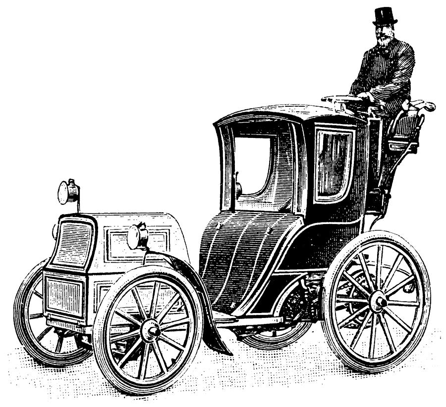 Antique Automobile Taxi with Driver in Back Drawing by Zalman