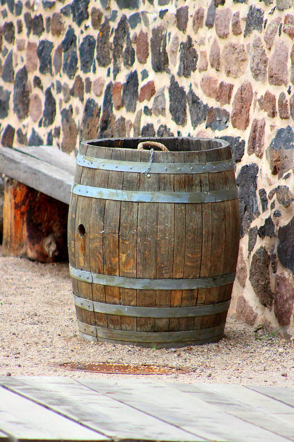 Antique Barrel Near Stone Fort Wall Photograph By Colleen Photograph by Colleen Cornelius