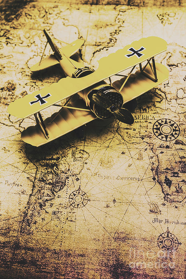 Antique Biplane On Old Map Photograph by Jorgo Photography