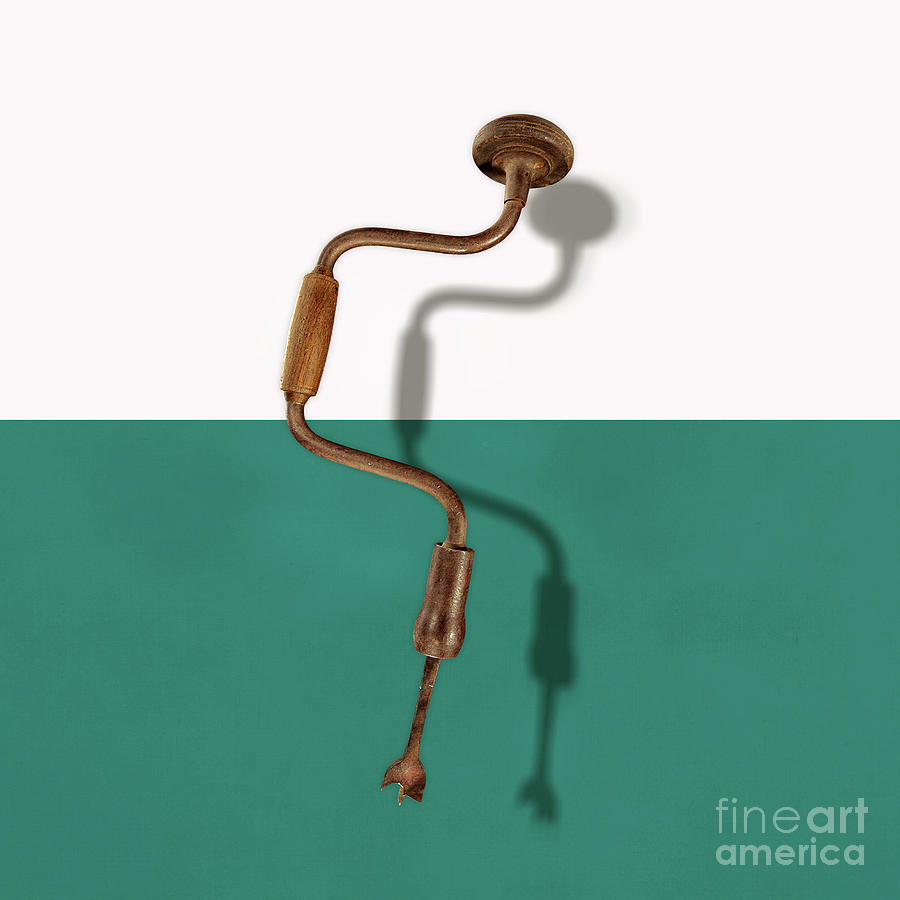 Still Life Photograph - Antique Bit Brace and Drill Bit on Color Paper by YoPedro