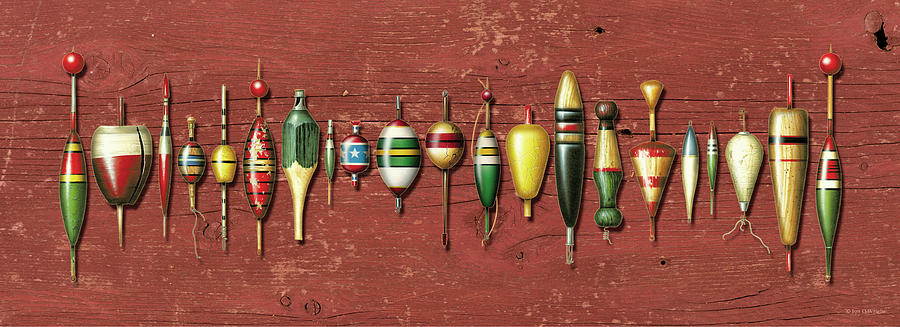 Fish Painting - Antique Bobbers Red  by JQ Licensing