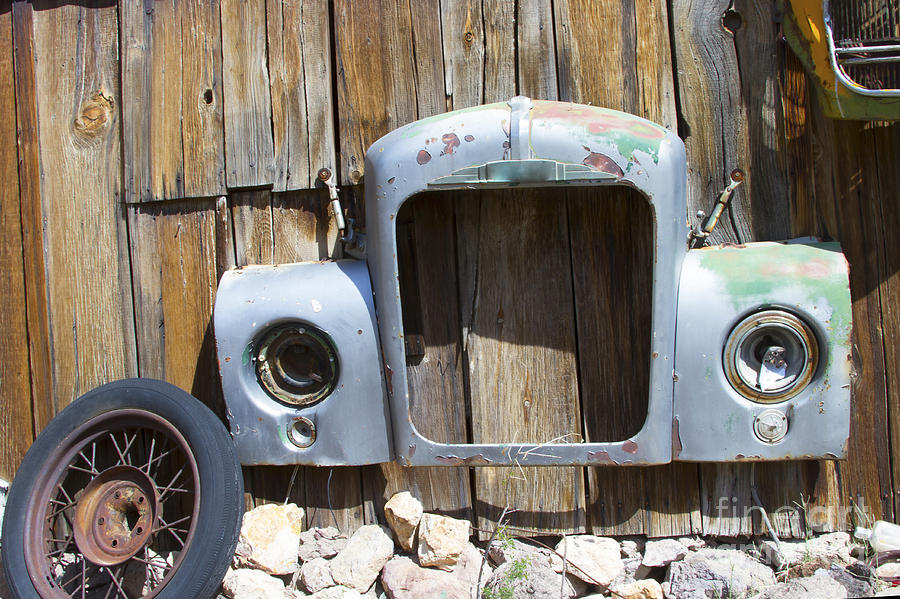 Antique Car Frame on Old Barn Photograph by Karen Foley - Fine Art America