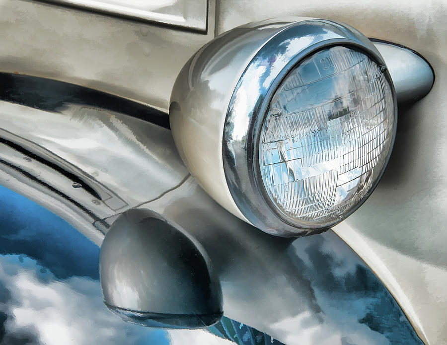 Antique Car Headlight And Reflections Photograph