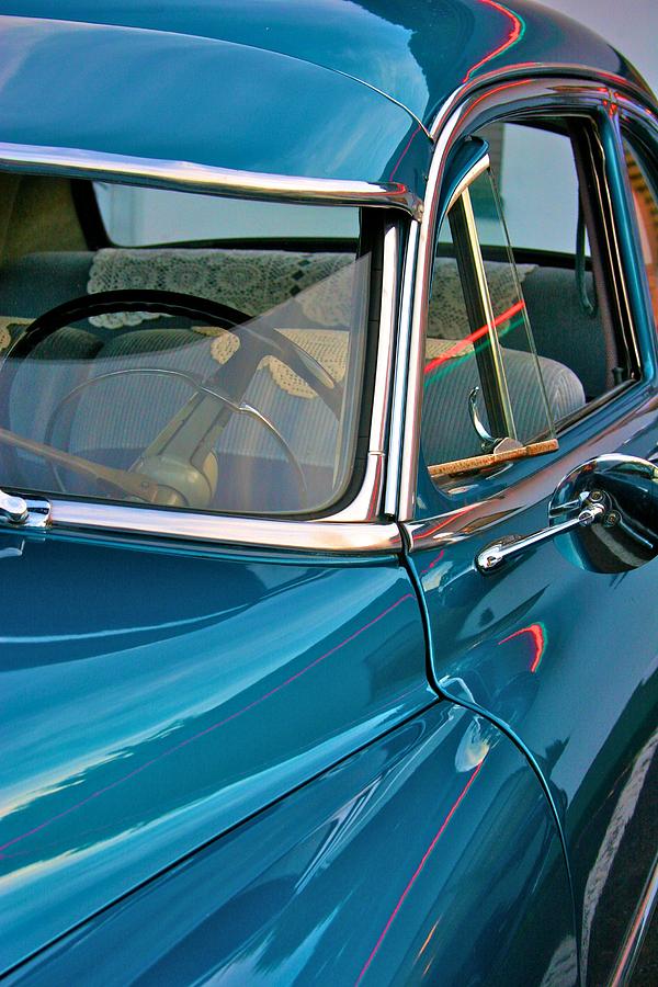 Antique Car with Neon Reflections Photograph by Polly Castor