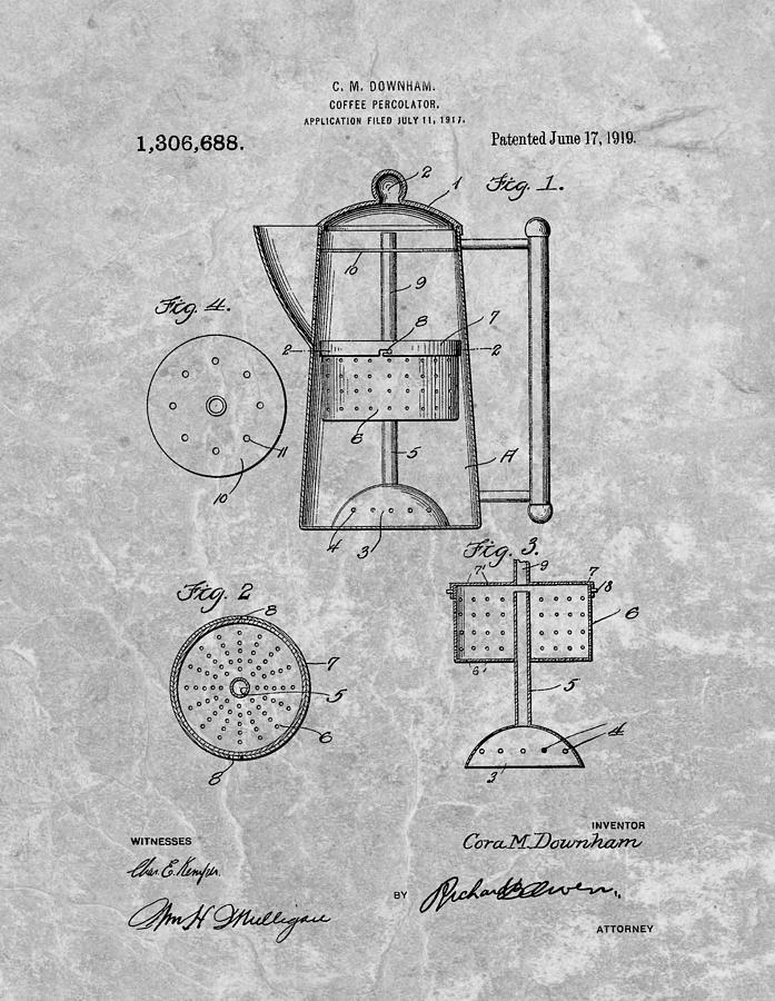 Antique Coffee Percolator Patent Drawing By Dan Sproul Antique Coffee Percolator Patent Drawing By Dan Sproul