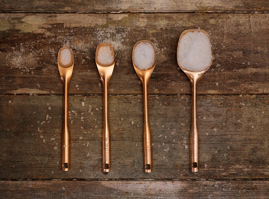 Still Life Photograph - Antique Copper Measuring Spoons by Kim Hojnacki