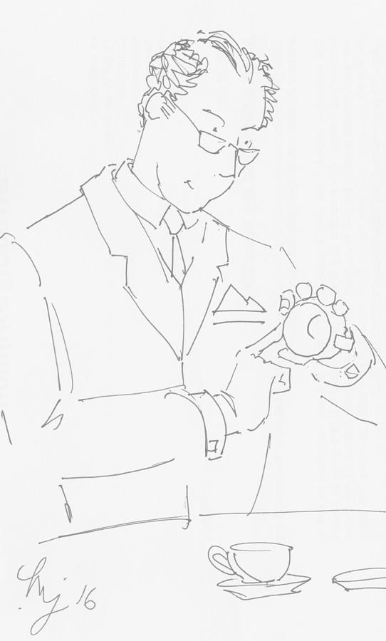 Antique Dealer Cartoon - Beautiful glaze on this tea cup Drawing by Mike Jory
