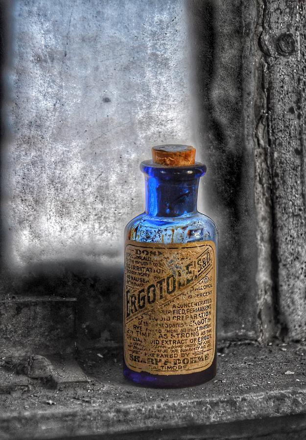 Antique Ergotole Sharp And Dohme Baltimore Cobalt Blue Medicine Bottle - Maryland Glass Corporation Photograph
