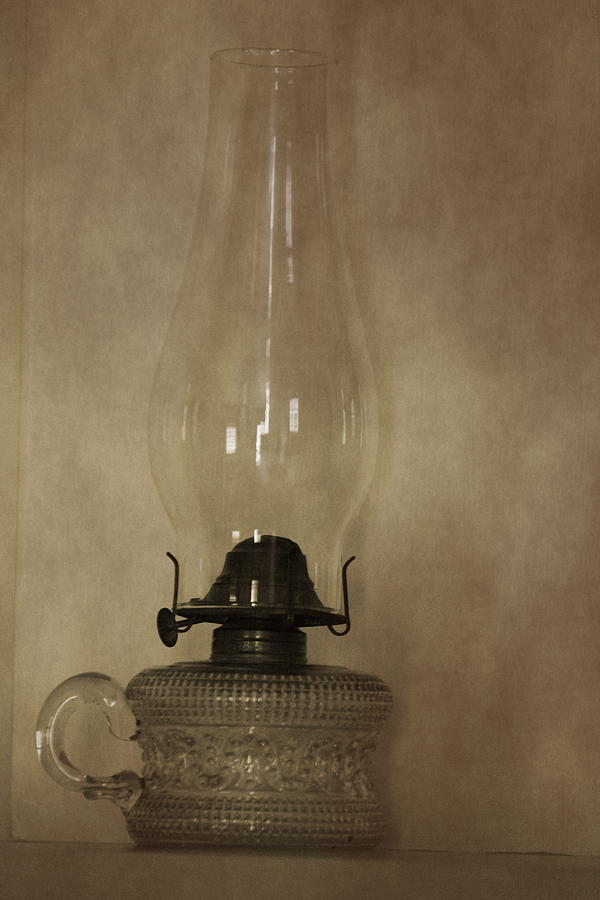 Antique Glass Hurricane Lamp in Sepia Post Processed Photograph Photograph by Colleen Cornelius