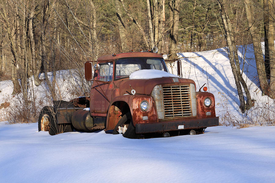 Antique Grungy Truck In Snow Photograph by Lone Palm Studio