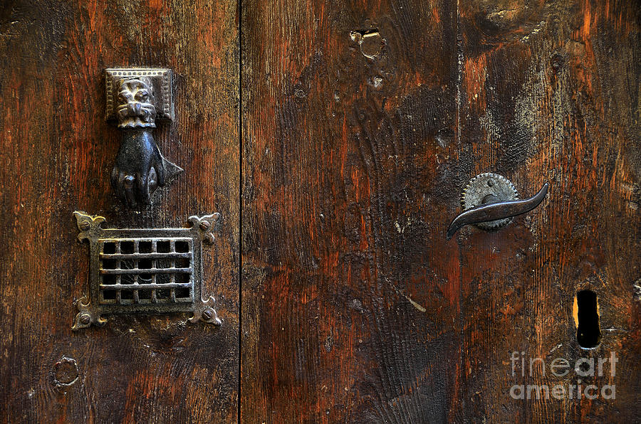 Antique hand door knocker spyhole handle and keyhole Photograph by RicardMN Photography