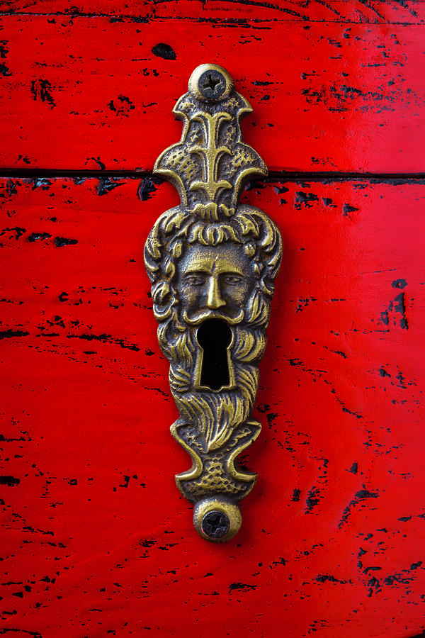 Antique Key Hole On Red Box Photograph by Garry Gay