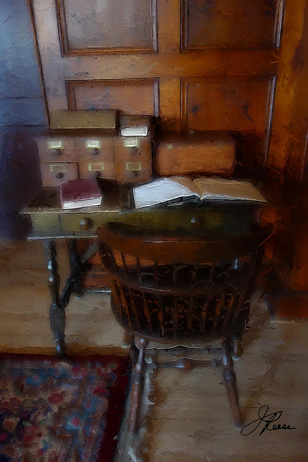 Antique library desk Painting by Joan Reese
