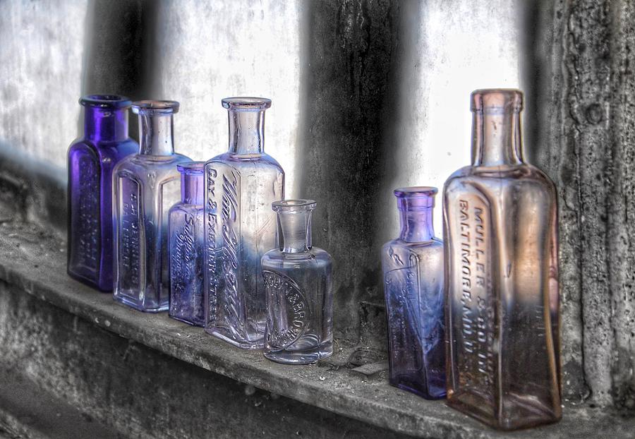 Antique Lilac Purple Shade Glass Bottle Collection Baltimore - Maryland Glass Corporation Photograph by Marianna Mills