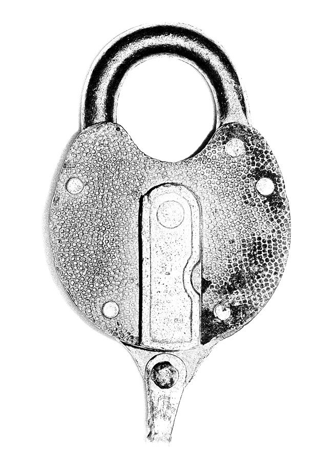 Antique Lock Grayscale on White Photograph by Denise Beverly
