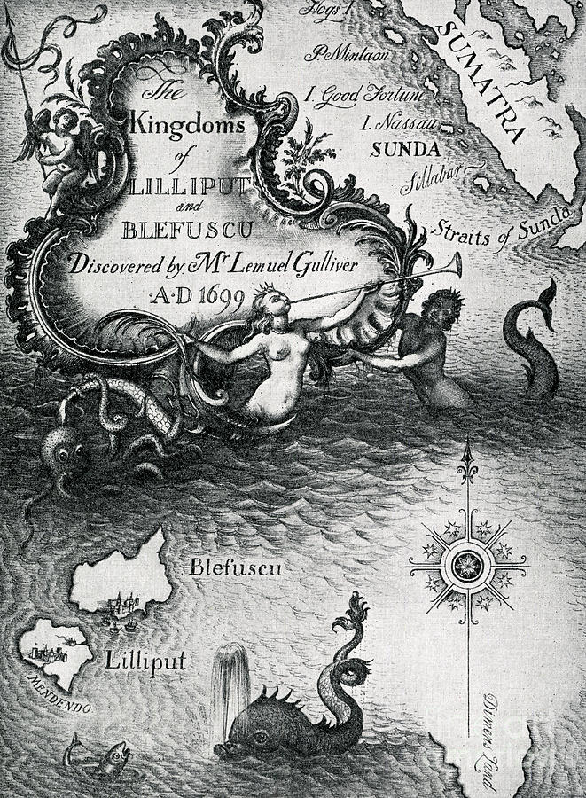 Antique map depicting the Kingdoms of Lilliput and Blefuscu Drawing by Rex Whistler