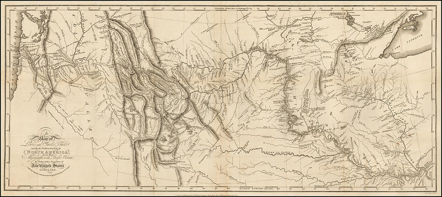 Antique Map - Lewis and Clarks Track Across North America Drawing by Eric Glaser