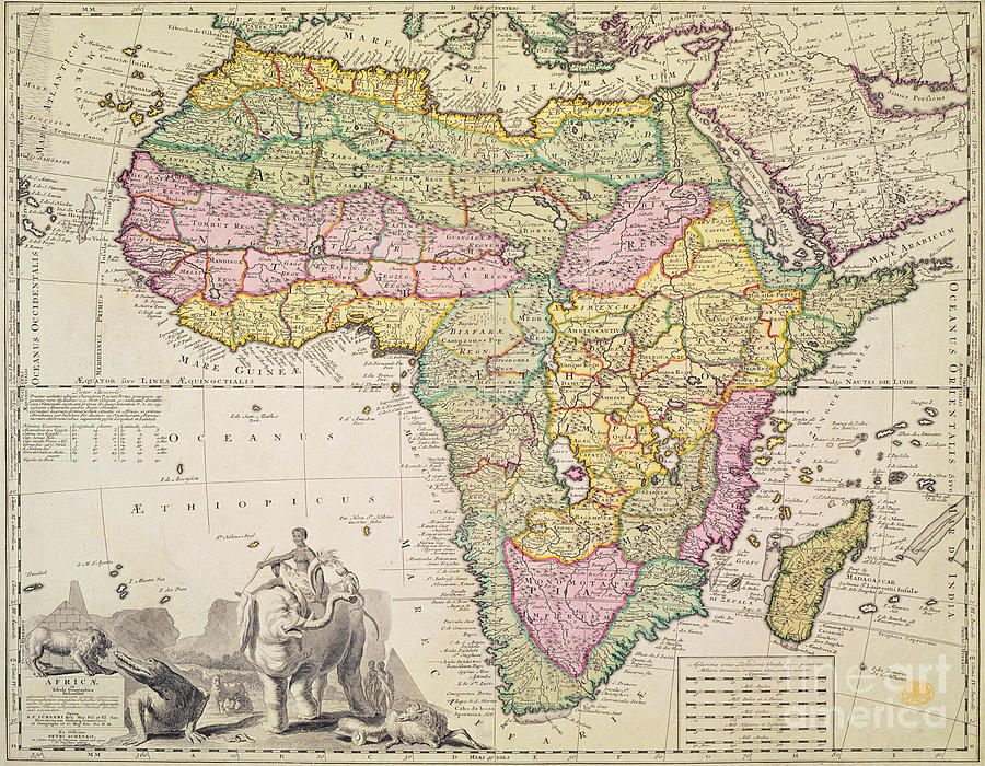 Vintage Drawing - Antique Map of Africa by Pieter Schenk