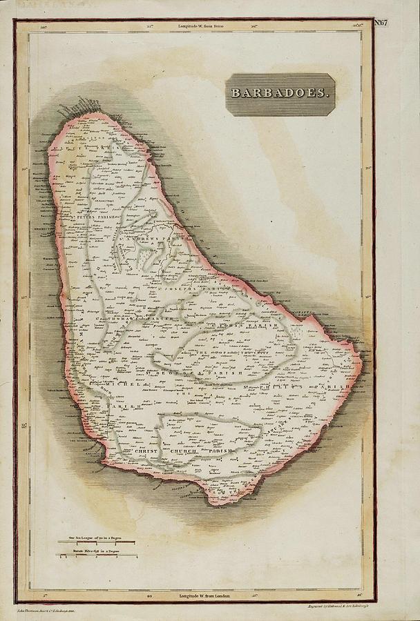 Antique Map of Barbados from Thomsons New General Atlas Painting by Celestial Images