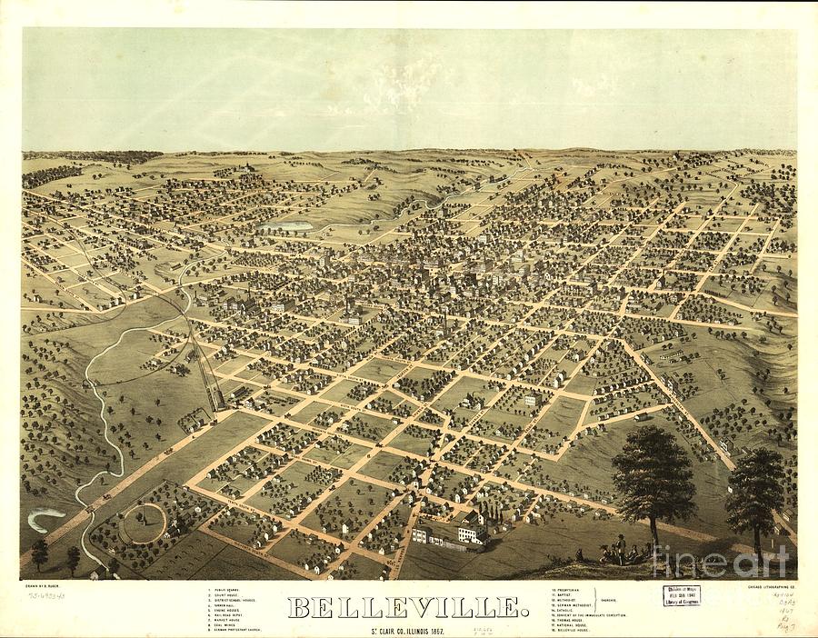 Antique map of Belleville Painting by MotionAge Designs