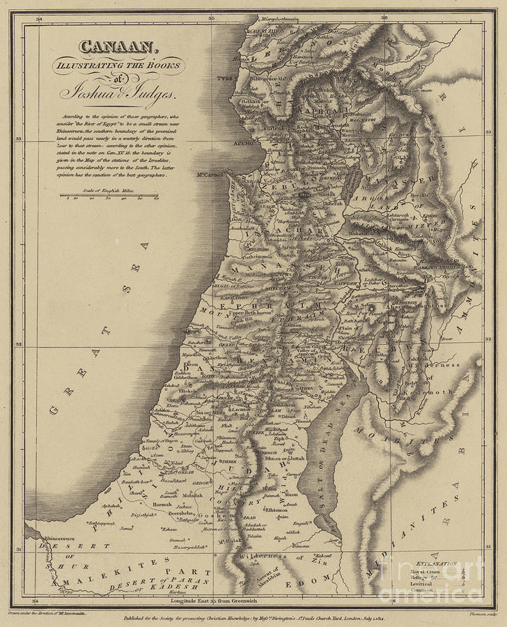 Antique Map of Canaan Drawing by English School
