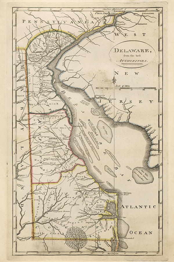 Delaware Map Drawing - Antique Map of Delaware by Mathew Carey - 1814 by Blue Monocle