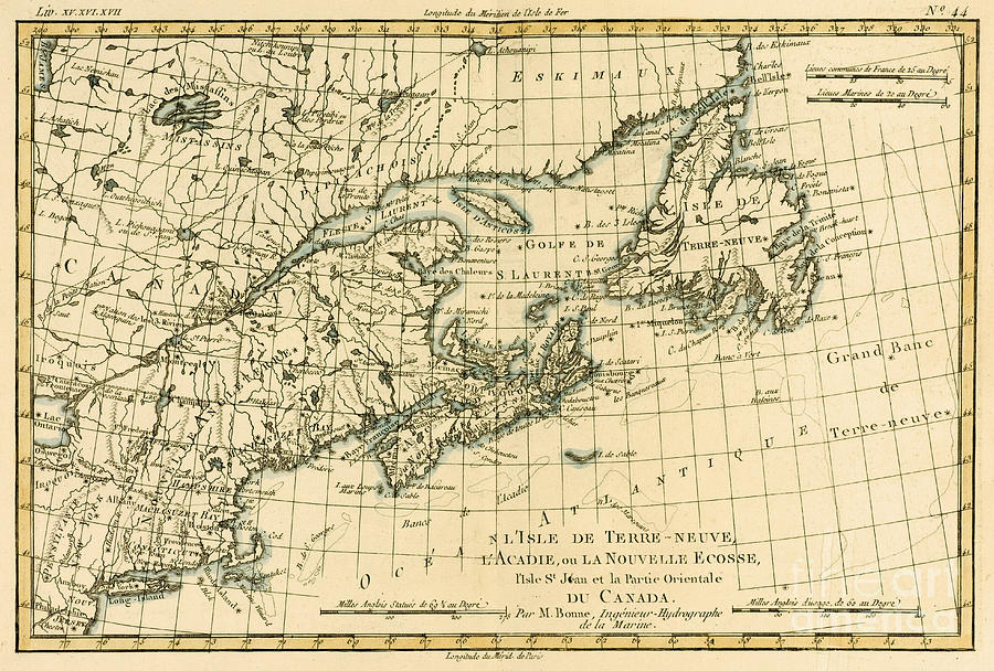 Map Drawing - Antique Map of Eastern Canada by Guillaume Raynal