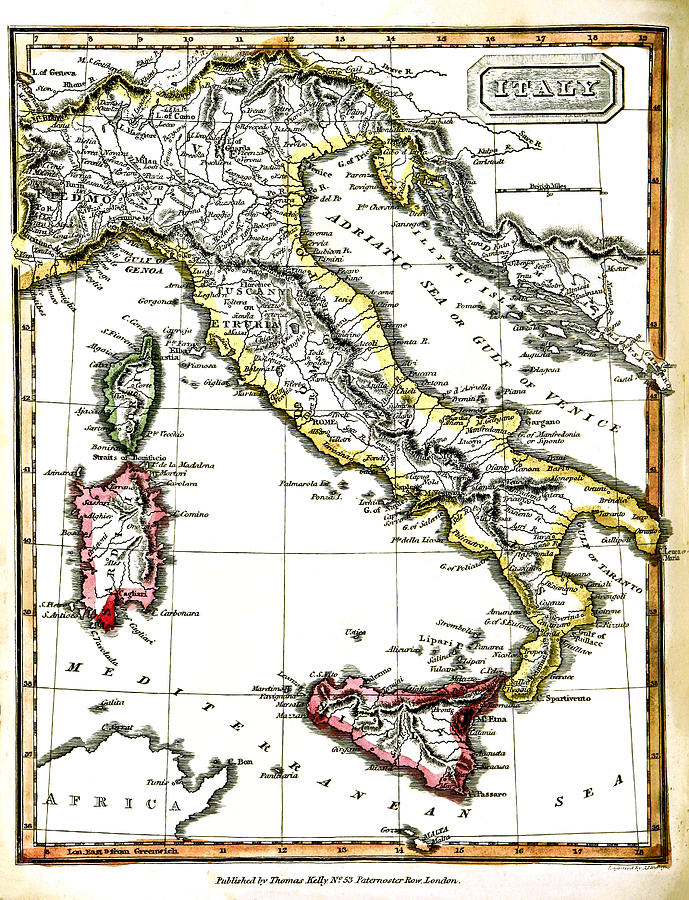 Antique Map of Italy from 1820 Photograph by Phil Cardamone