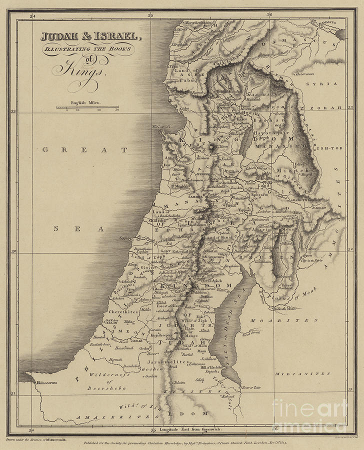 Map Drawing - Antique Map of Judah and Israel by English School