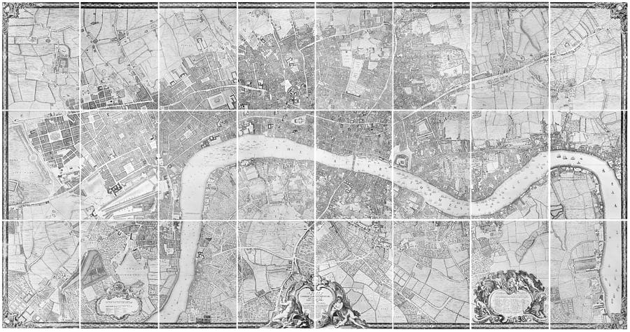 London Drawing - Antique Map of London by John Rocque