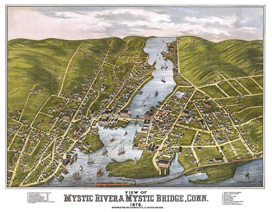 Antique Map of Mystic Connecticut and Draw Bridge Photograph by Phil Cardamone