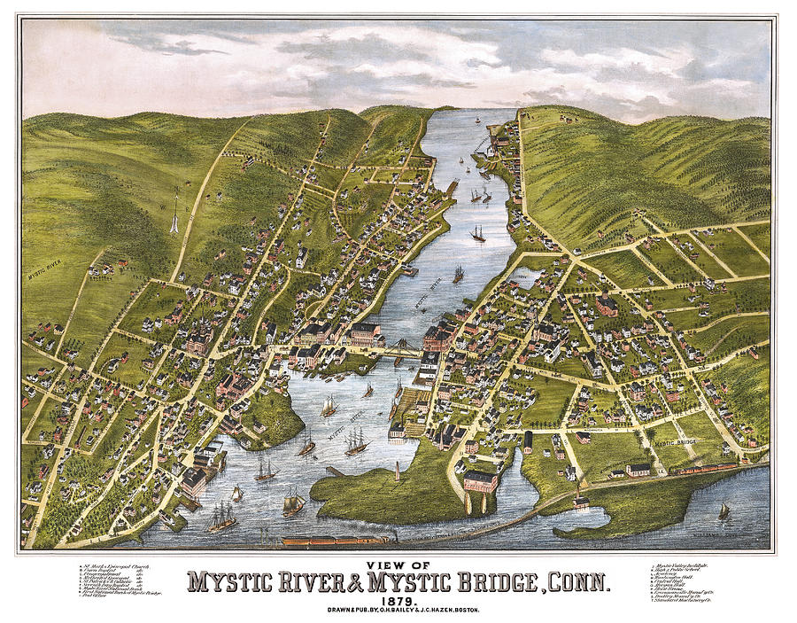 Antique Map of Mystic Connecticut and Draw Bridge Photograph by Phil ...