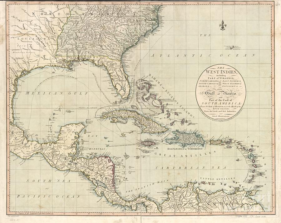 Antique Map of the Caribbean and Central America by John Cary Painting by Celestial Images
