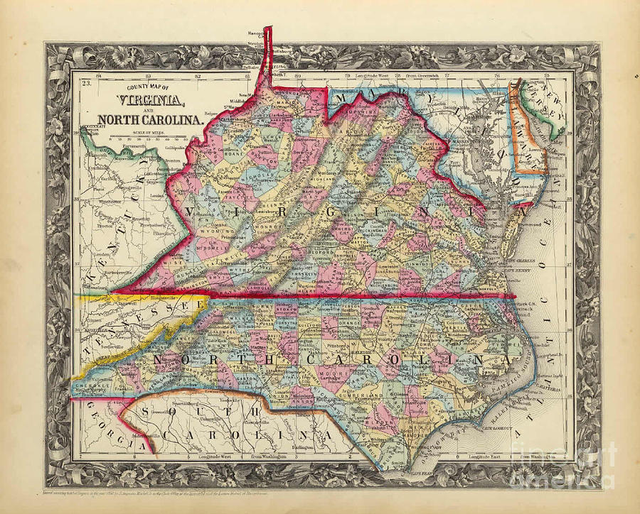 Antique Map Of Virginia Painting by MotionAge Designs