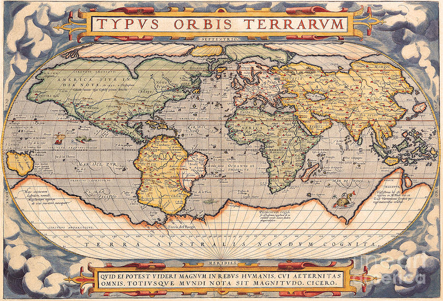 Antique Maps of the World Abraham Ortelius c 1570  Digital Art by Vintage Collectables