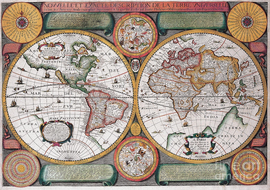 Antique Maps of the World Jean Boisseau c 1646 Digital Art by Vintage Collectables