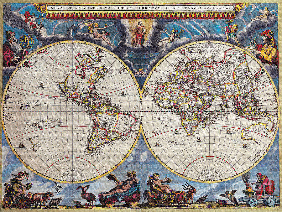 Antique Maps of the World Joan Blaeu c 1662 Digital Art by Vintage Collectables