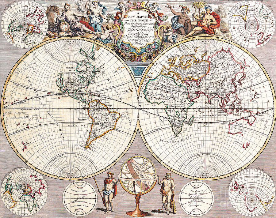 Antique Maps of the World John Seney c 1721 Digital Art by Vintage Collectables