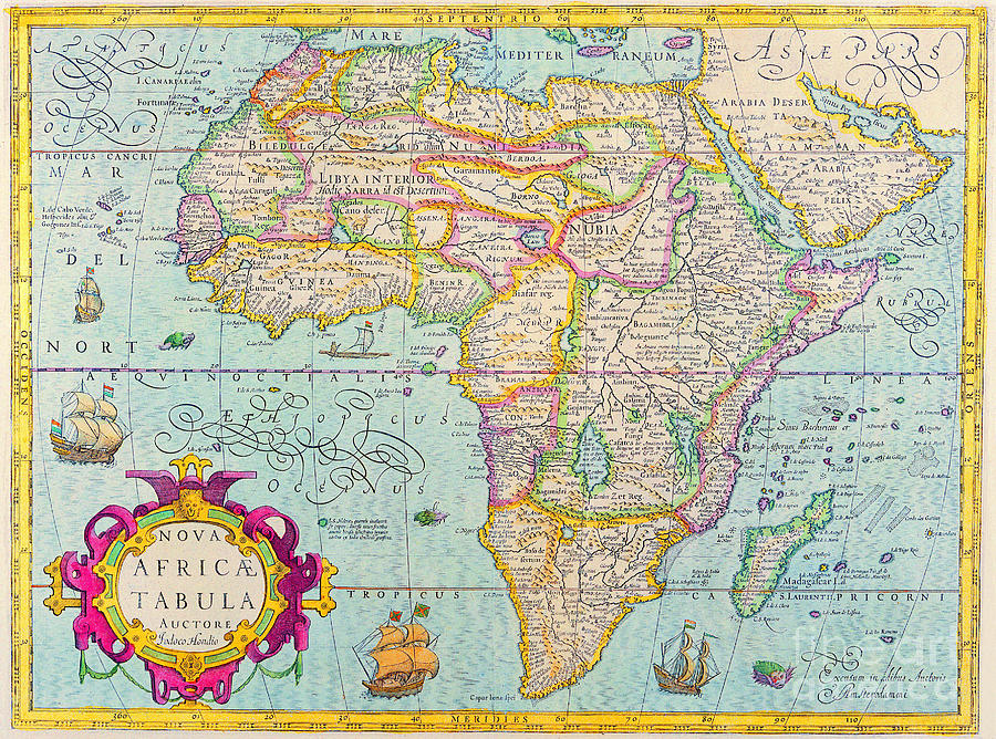 Antique Maps of the World Map of Africa Jodocus Hondius c 1610 Painting by Vintage Collectables
