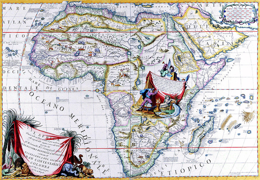 Antique Maps of the World Map of Africa Vincenzo Coronelli c 1692 Painting by Vintage Collectables