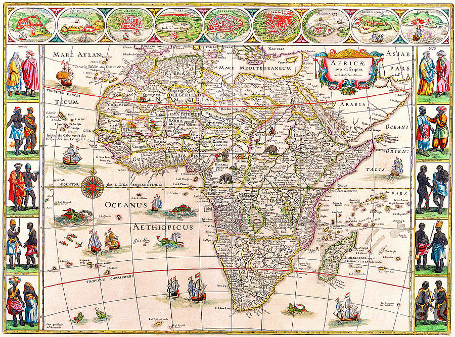 Antique Maps of the World Map of Africa Willem Blaeu c 1640 Painting by Vintage Collectables
