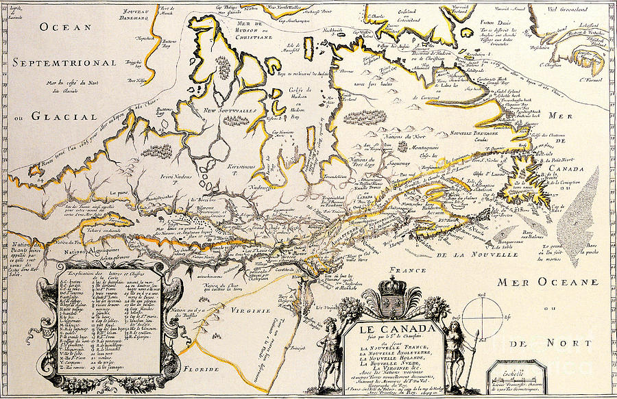 Antique Maps Of The World Map Of Canada Samuel De Champlain C 1677 Painting