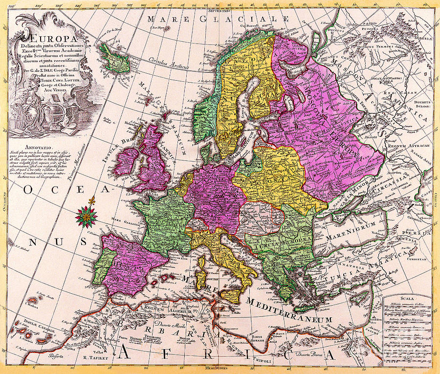 Antique Maps of the World Map of Europe Conrad Lotter c 1760 Painting by Vintage Collectables