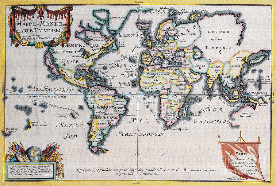 Antique Maps of the World Nicolas De Fer c 1724 Digital Art by Vintage Collectables