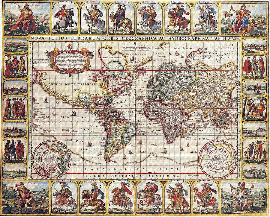 Antique Maps of the World Nicolas Visscher c 1652 Digital Art by Vintage Collectables