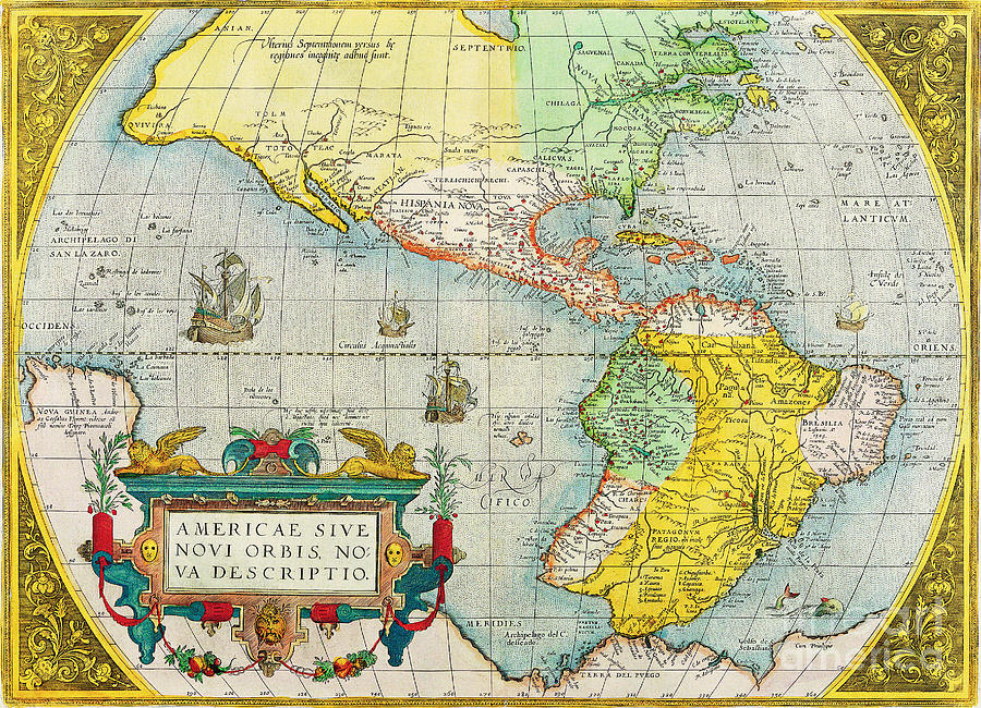 Antique Maps of the World The Americas Abraham Ortelius c 1579 Painting by Vintage Collectables
