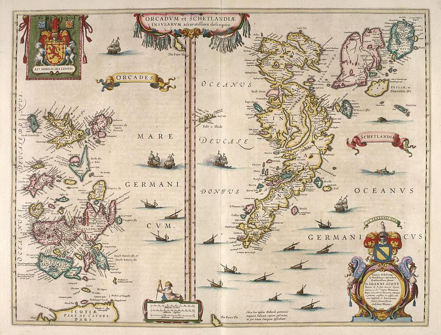 Antique Maps - Old Cartographic maps - Antique Map of Schetland and Orkney Islands - Scotland,1654 Drawing by Studio Grafiikka