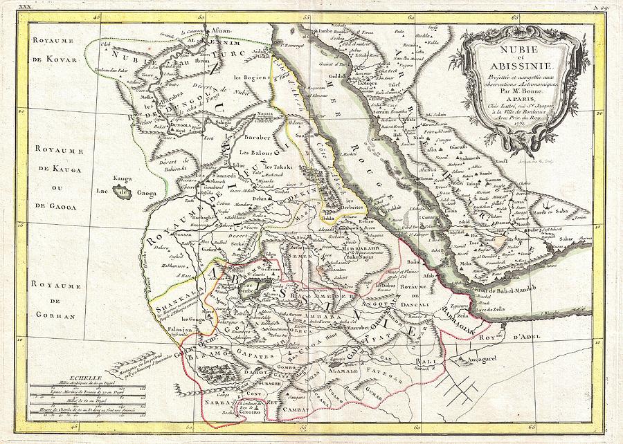 Antique Maps - Old Cartographic maps - Antique Map of Abyssinia, Sudan and The Red Sea, 1771 Drawing by Studio Grafiikka